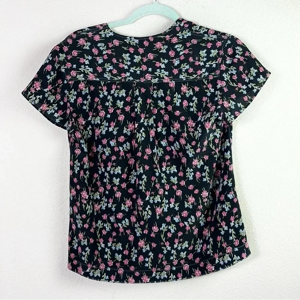 Rag & Bone 100% Silk Shields Short Sleeve Top V-neck Floral Blouse sz XXS / TTP